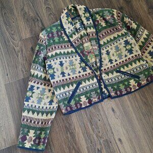 💙 New Identity Aztec Artsy Knit Cotton Blazer Jacket Size M/L Outdoors Nature F